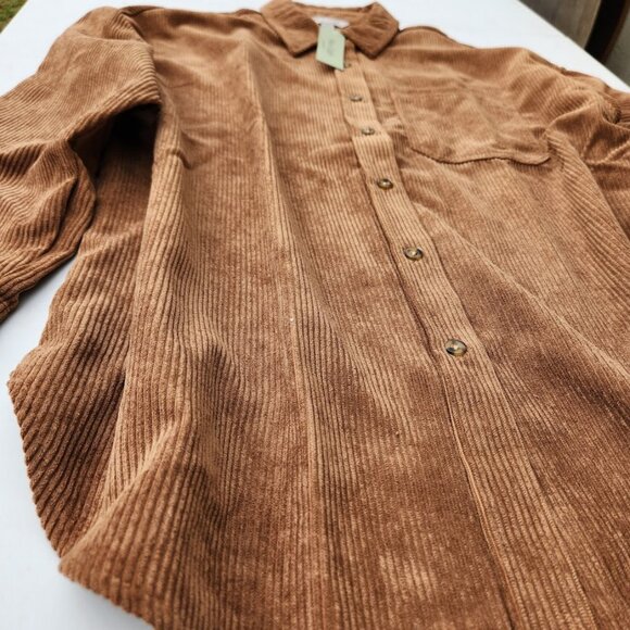 NEW Size Large Women’s Corduroy Shacket Jacket Shirt Button up Down L Amber Brow - Picture 7 of 14